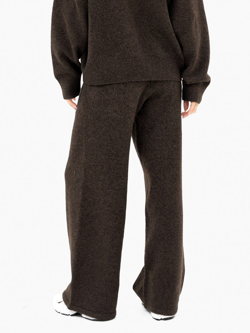 Mabel Knitted Wide Leg Sweatpants - Chocolate Brown