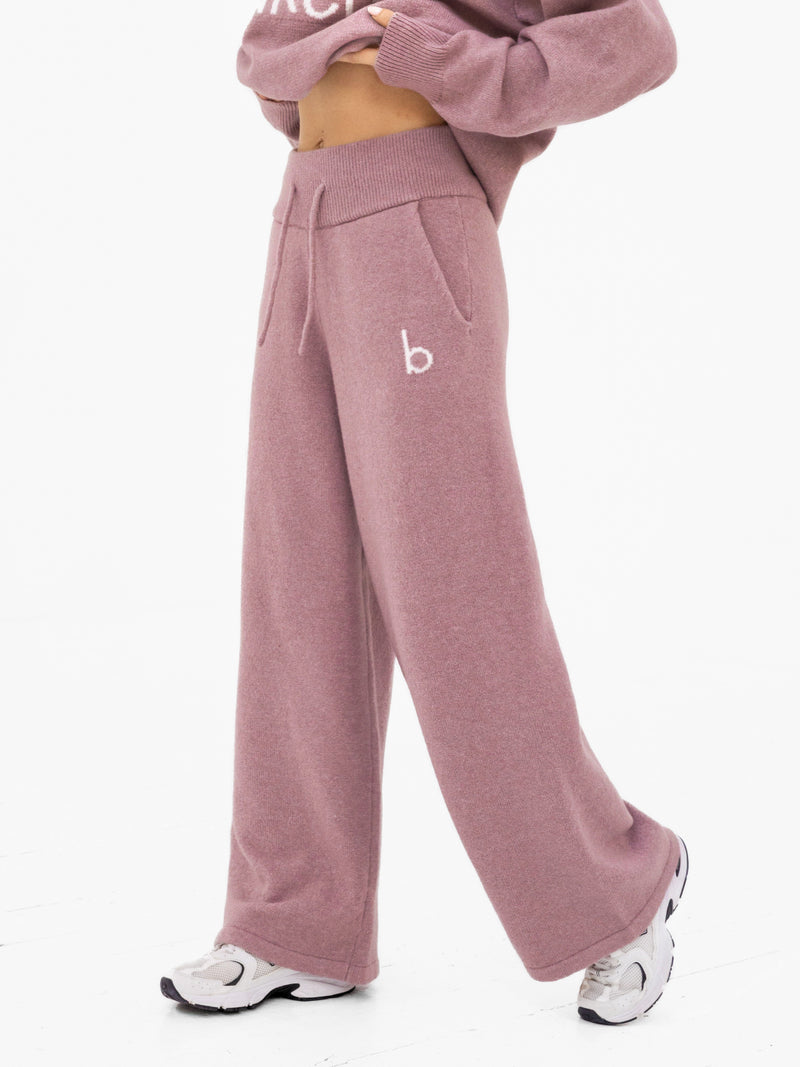 Mabel Knitted Wide Leg Sweatpants - Dusty Pink