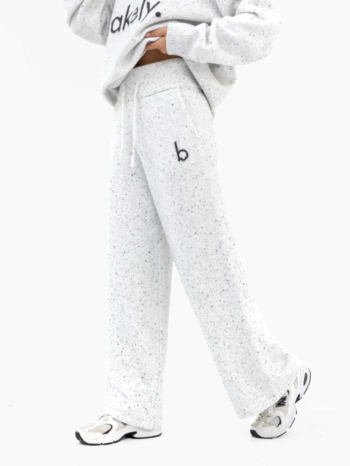 Mabel Knitted Wide Leg Sweatpants - Light Grey