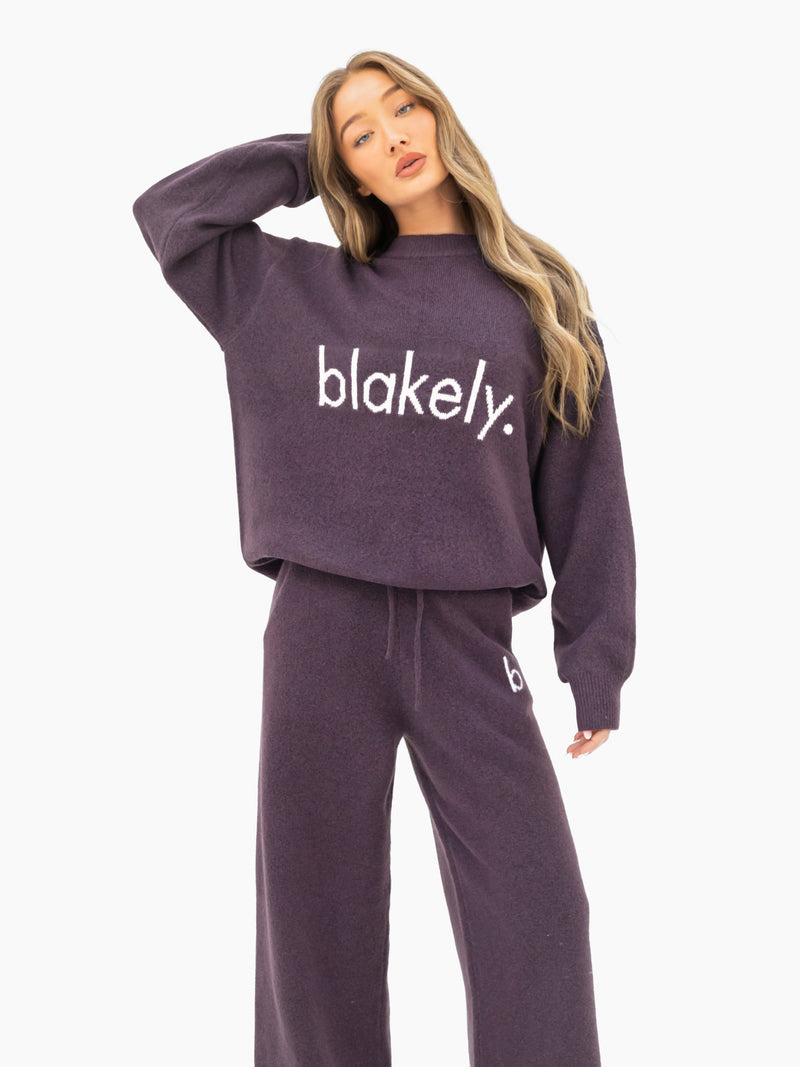 Mabel Knitted Wide Leg Sweatpants - Plum