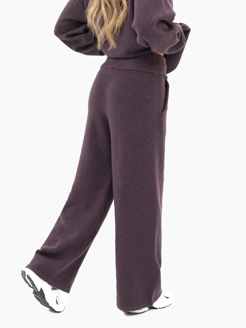 Mabel Knitted Wide Leg Sweatpants - Plum
