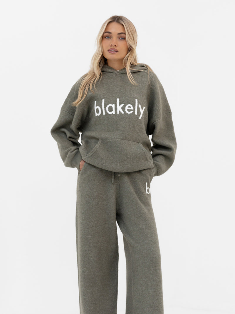 Mabel Knitted Wide Leg Sweatpants - Safari Green