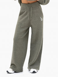 Mabel Knitted Wide Leg Sweatpants - Safari Green