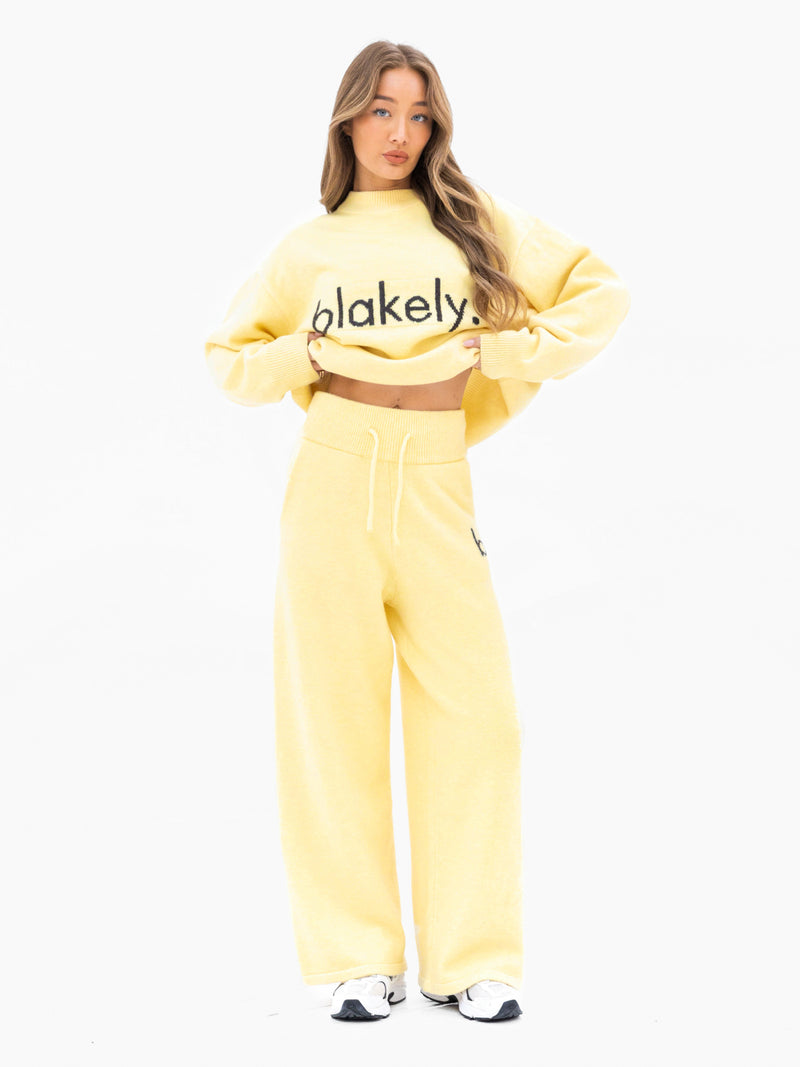 Mabel Knitted Wide Leg Sweatpants - Butter Yellow