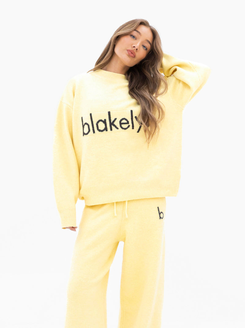Mabel Knitted Wide Leg Sweatpants - Butter Yellow