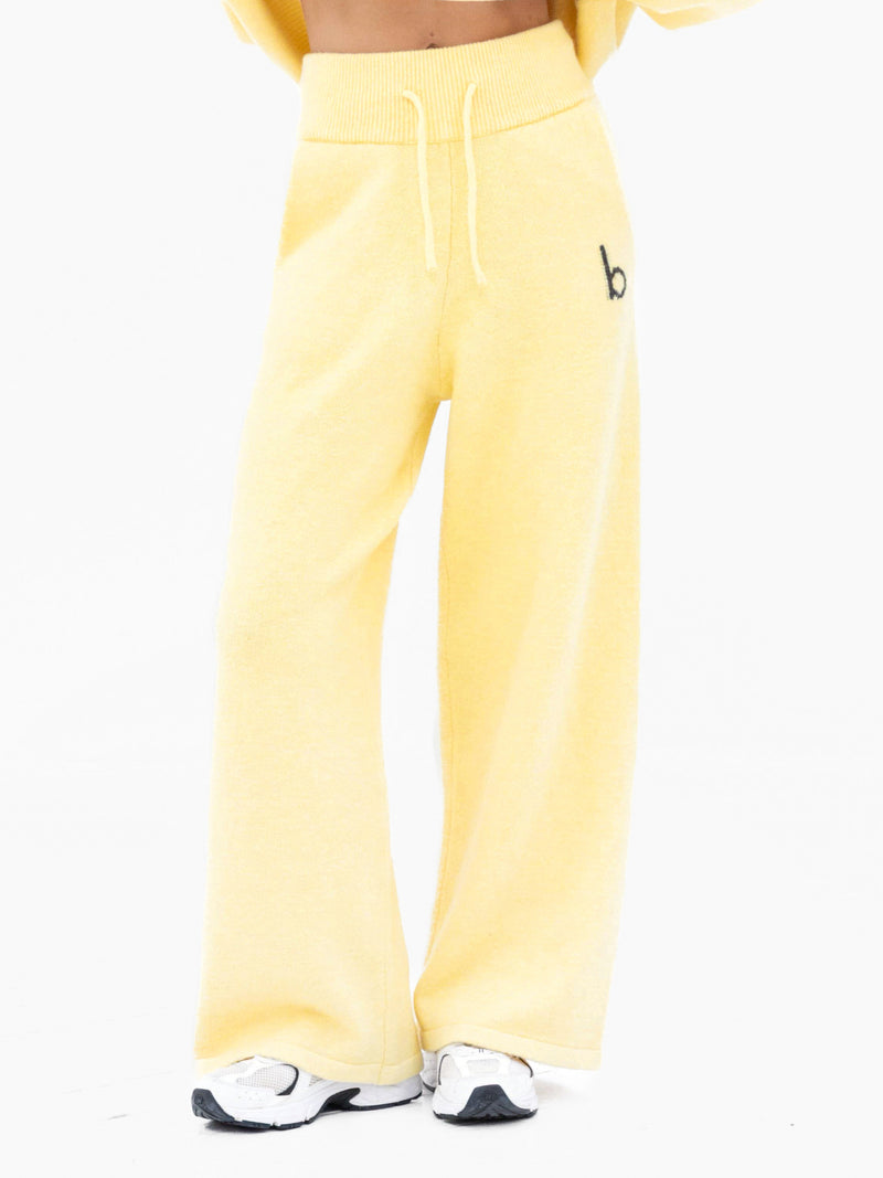 Mabel Knitted Wide Leg Sweatpants - Butter Yellow