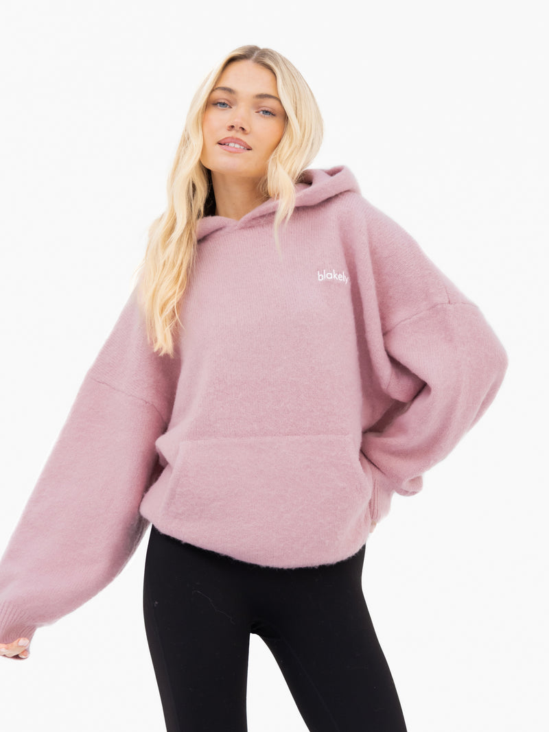 Marley Oversized Knitted Hoodie - Petal Pink