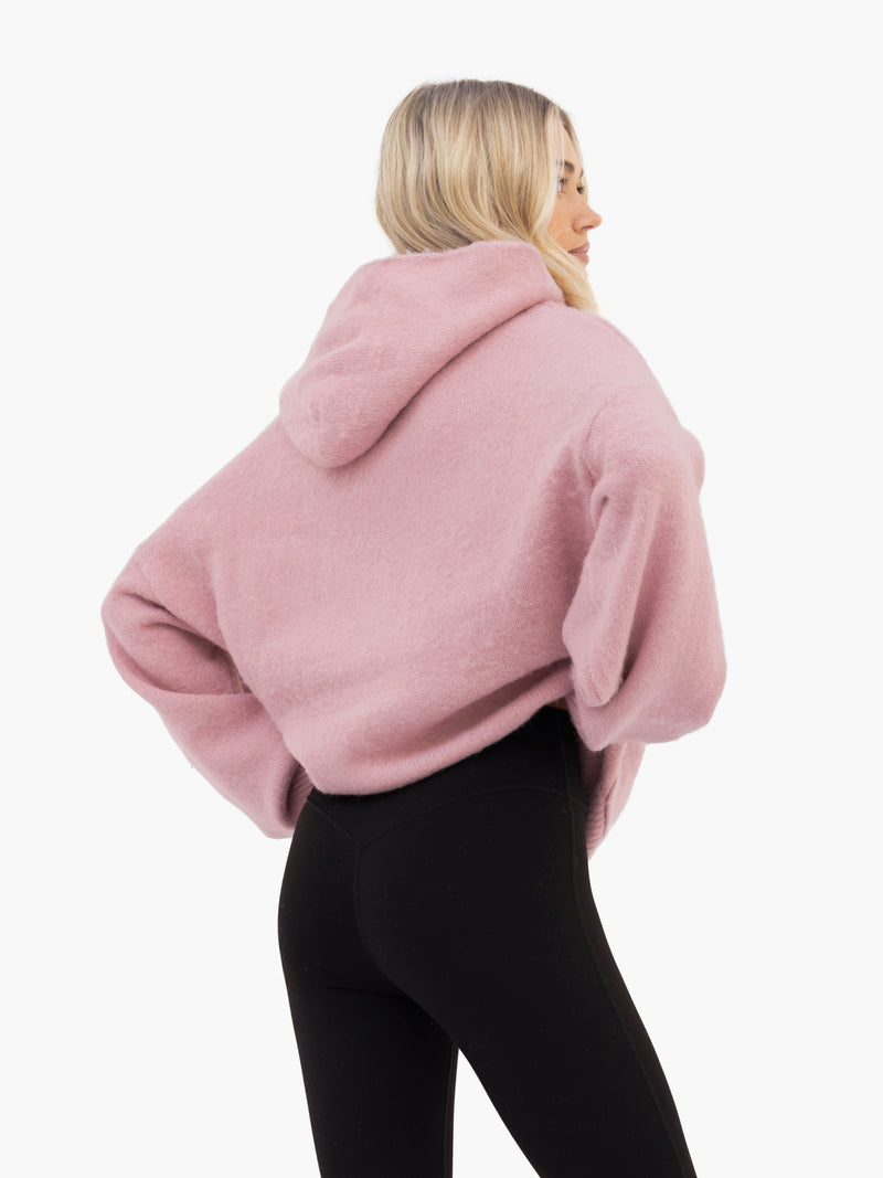Marley Oversized Knitted Hoodie - Petal Pink