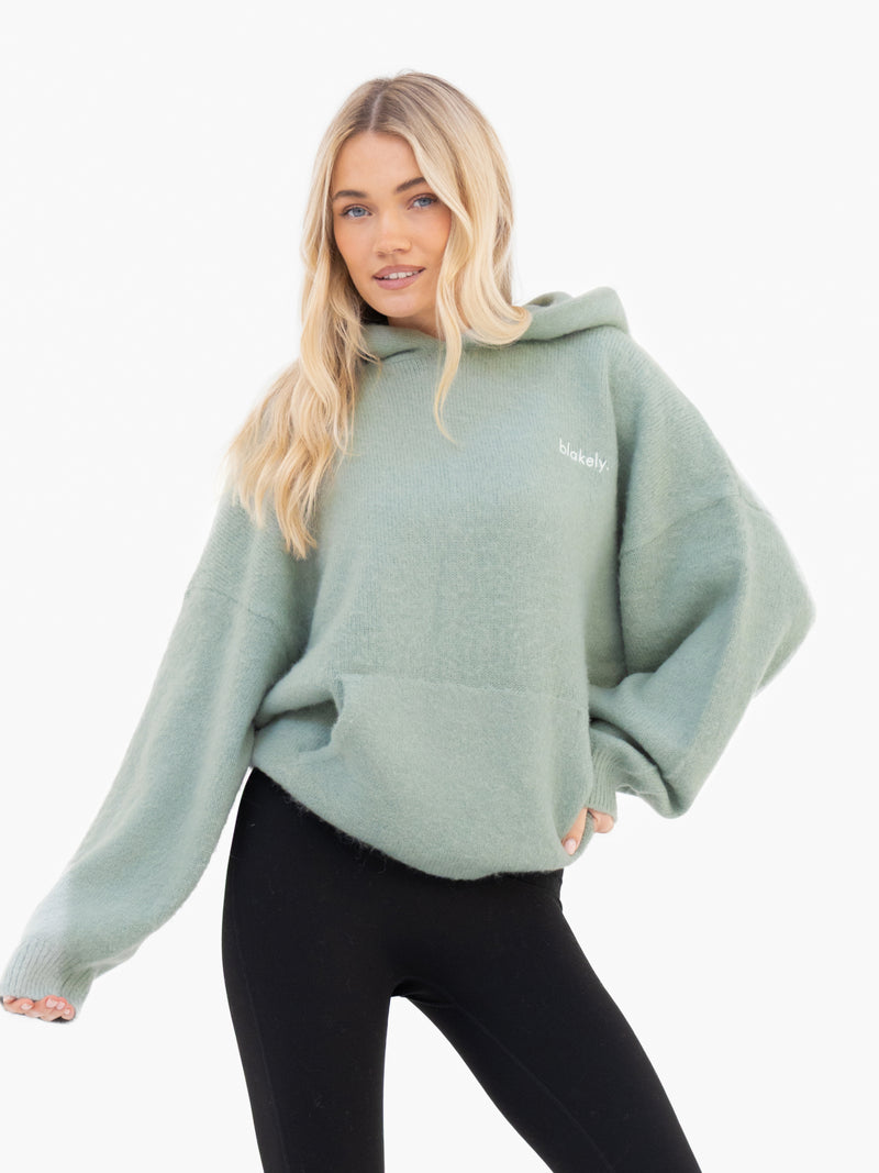 Marley Oversized Knitted Hoodie - Soft Sage