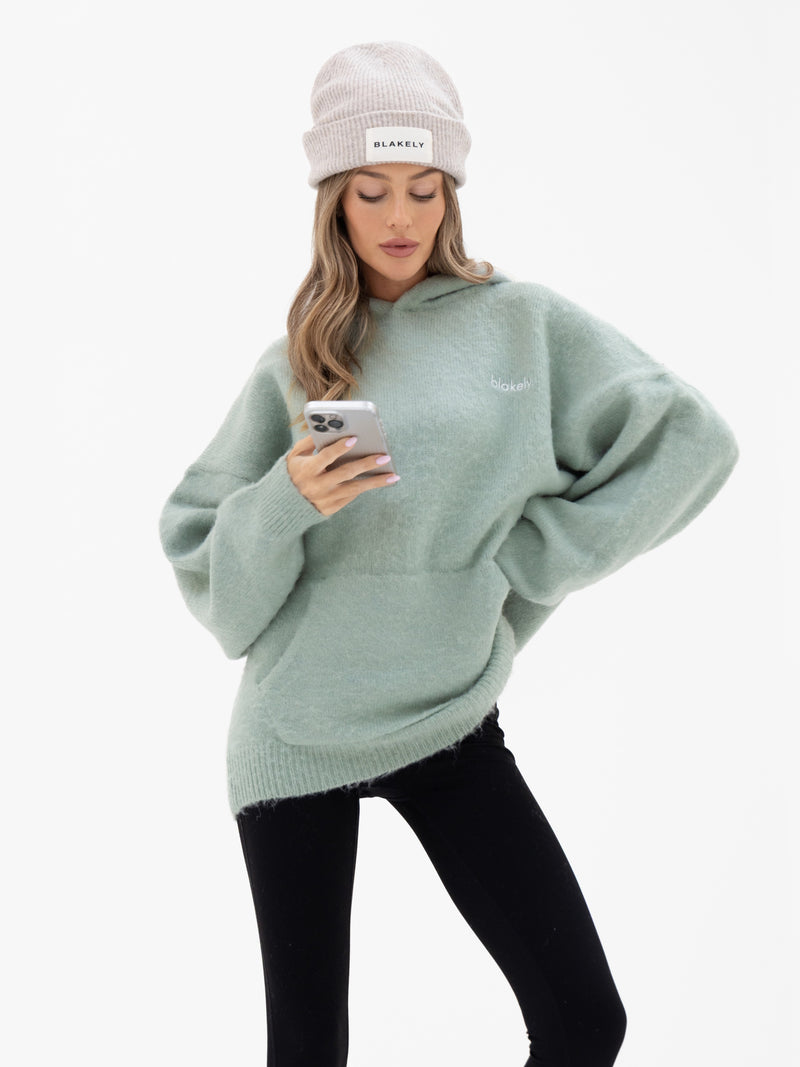 Marley Oversized Knitted Hoodie - Soft Sage