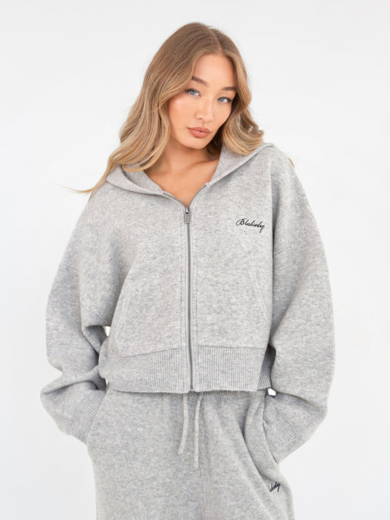 Knitted Full Zip Hoodie - Marl Grey