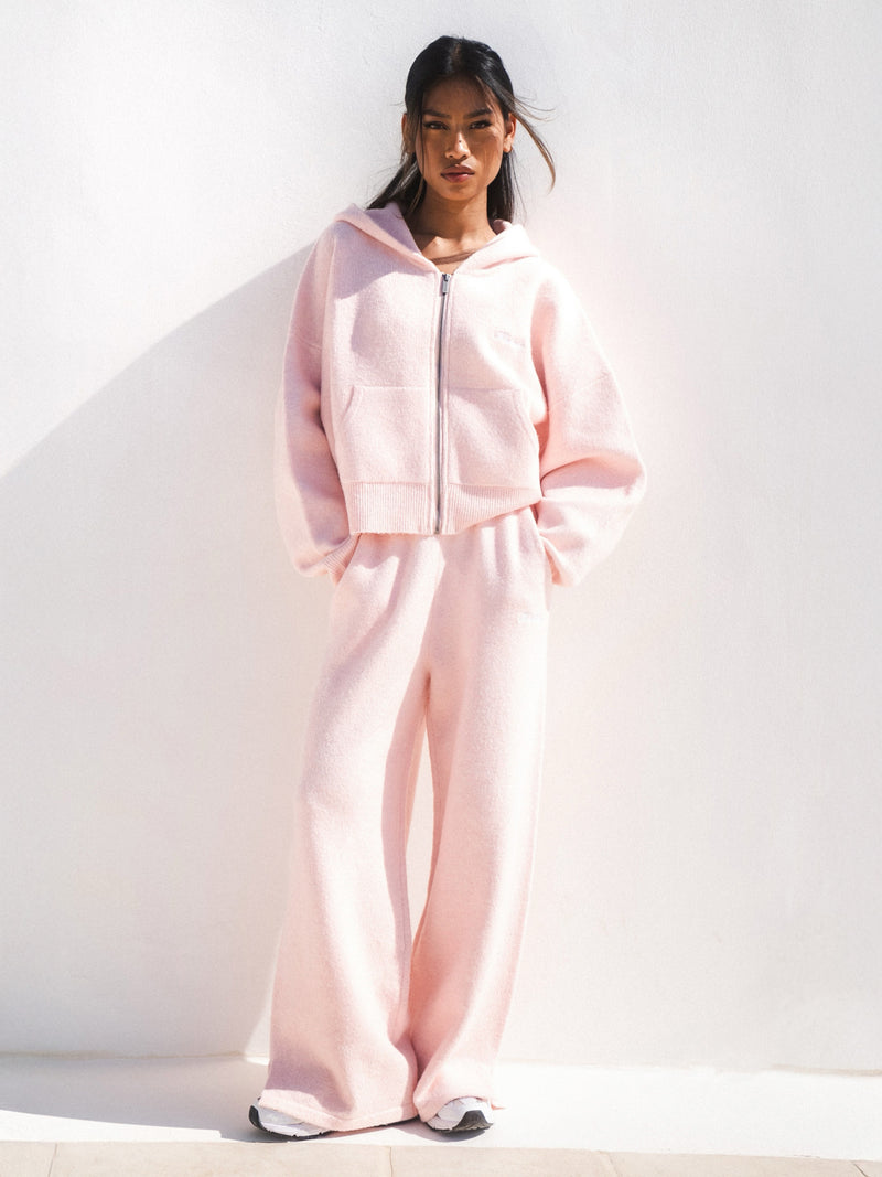 Knitted Full Zip Hoodie - Marshmallow Pink