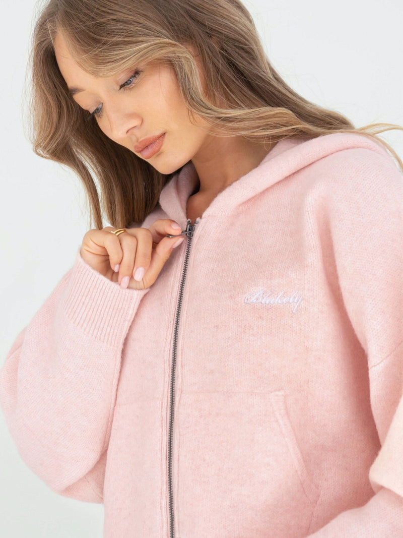 Knitted Full Zip Hoodie - Marshmallow Pink