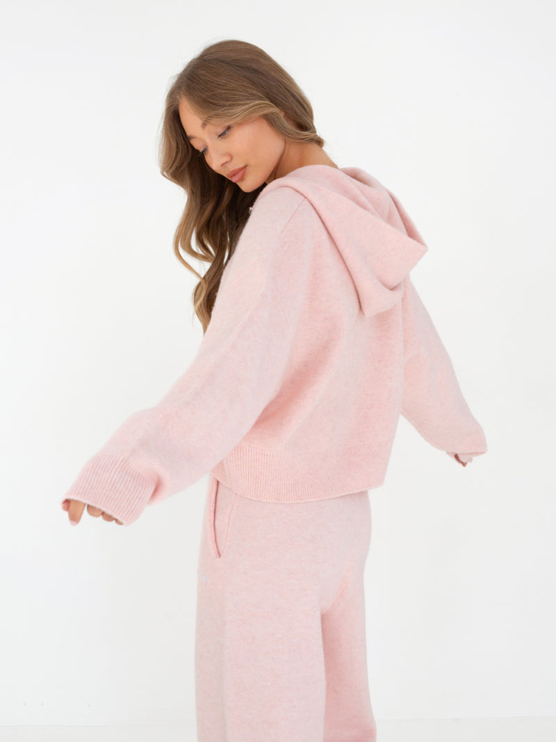 Knitted Full Zip Hoodie - Marshmallow Pink