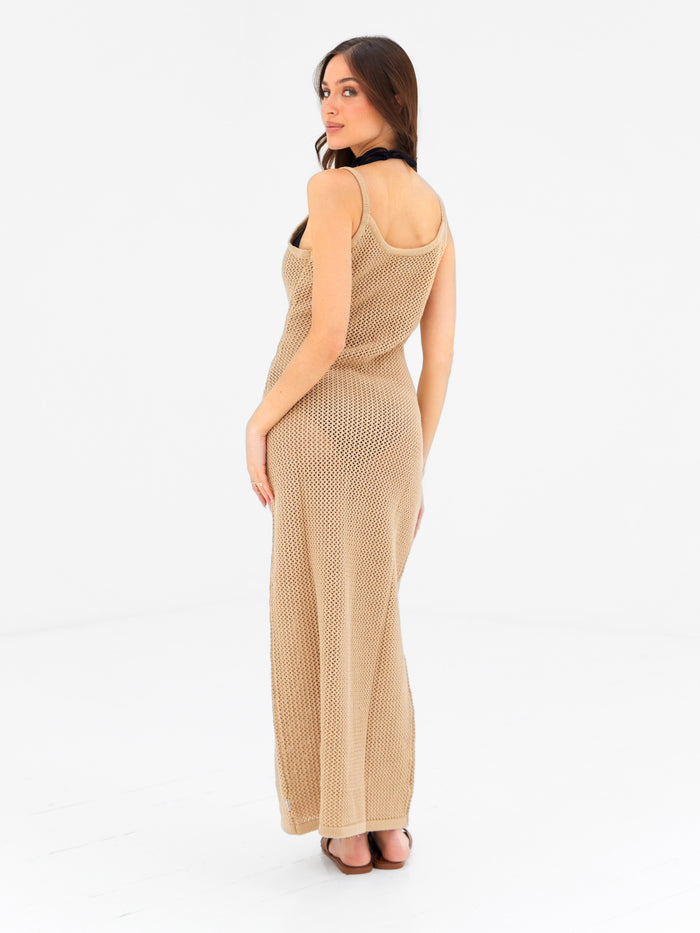 Crochet Maxi Dress - Tan