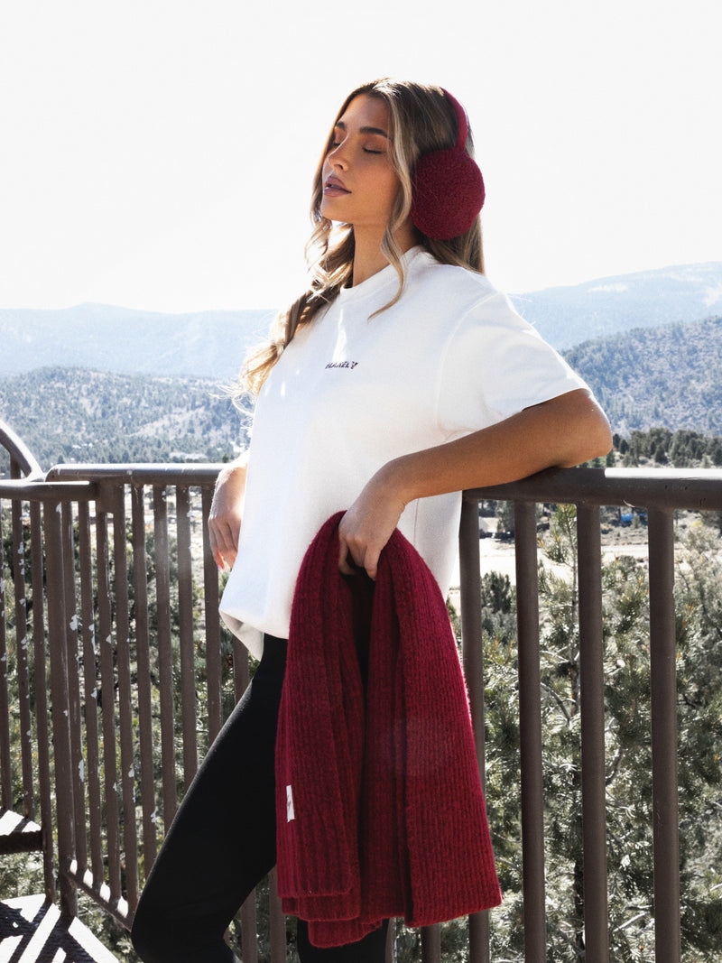 Script Label Knit Scarf - Cherry Red