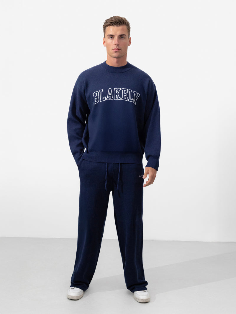 Varsity Relaxed Knitted Jumper - Navy