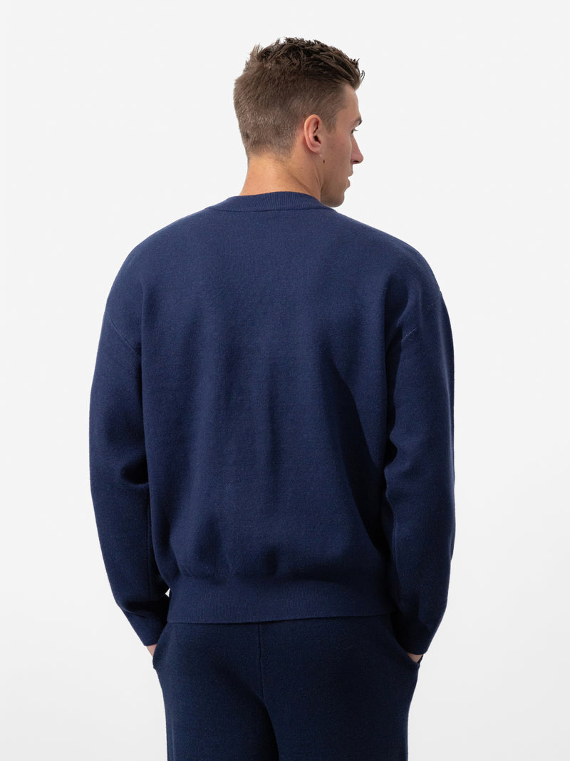 Varsity Relaxed Knitted Jumper - Navy