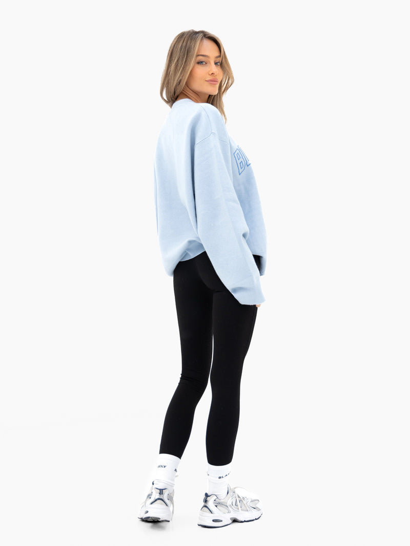 Varsity Oversized Knitted Jumper - Baby Blue
