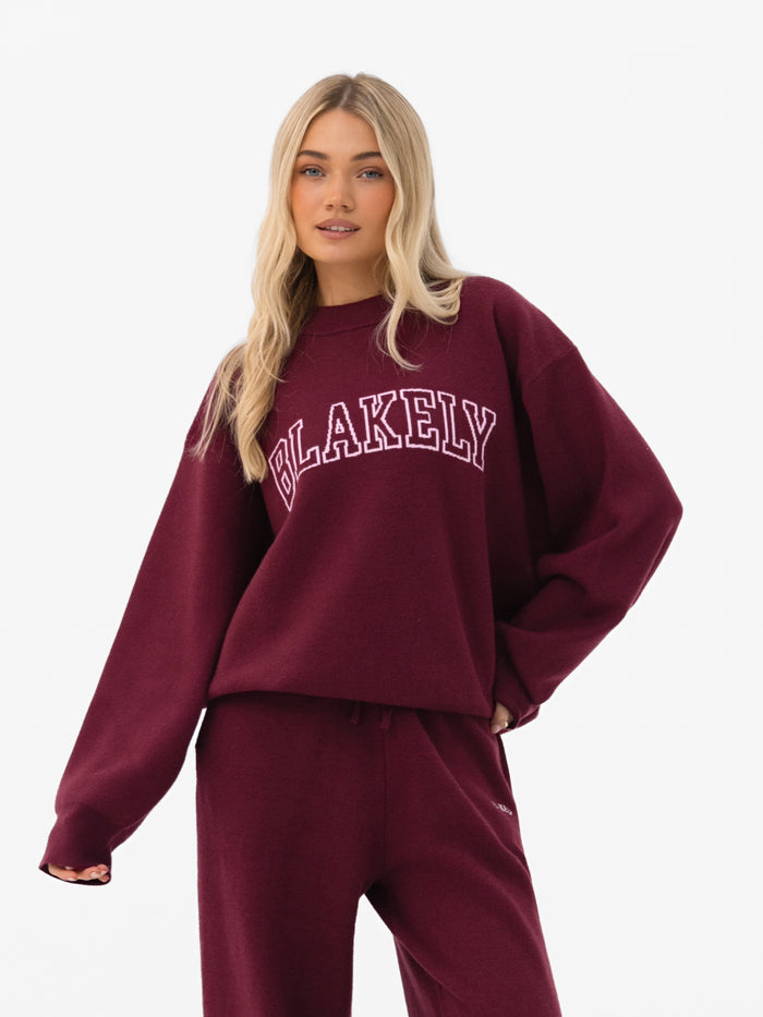 Varsity Oversized Knitted Jumper - Burgundy