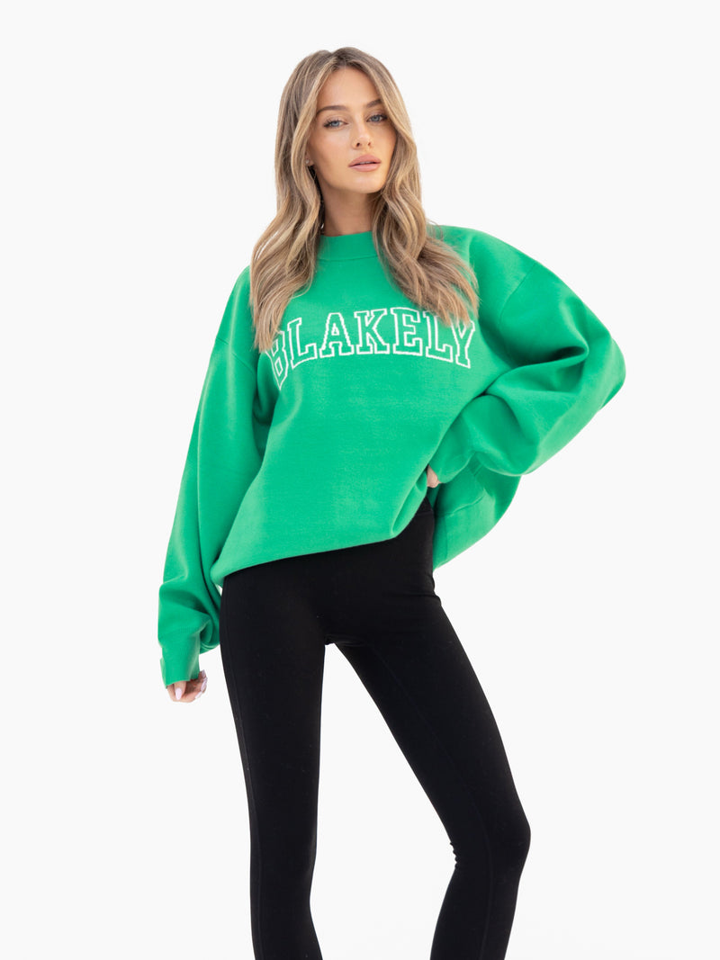 Varsity Oversized Knitted Jumper - Bright Green