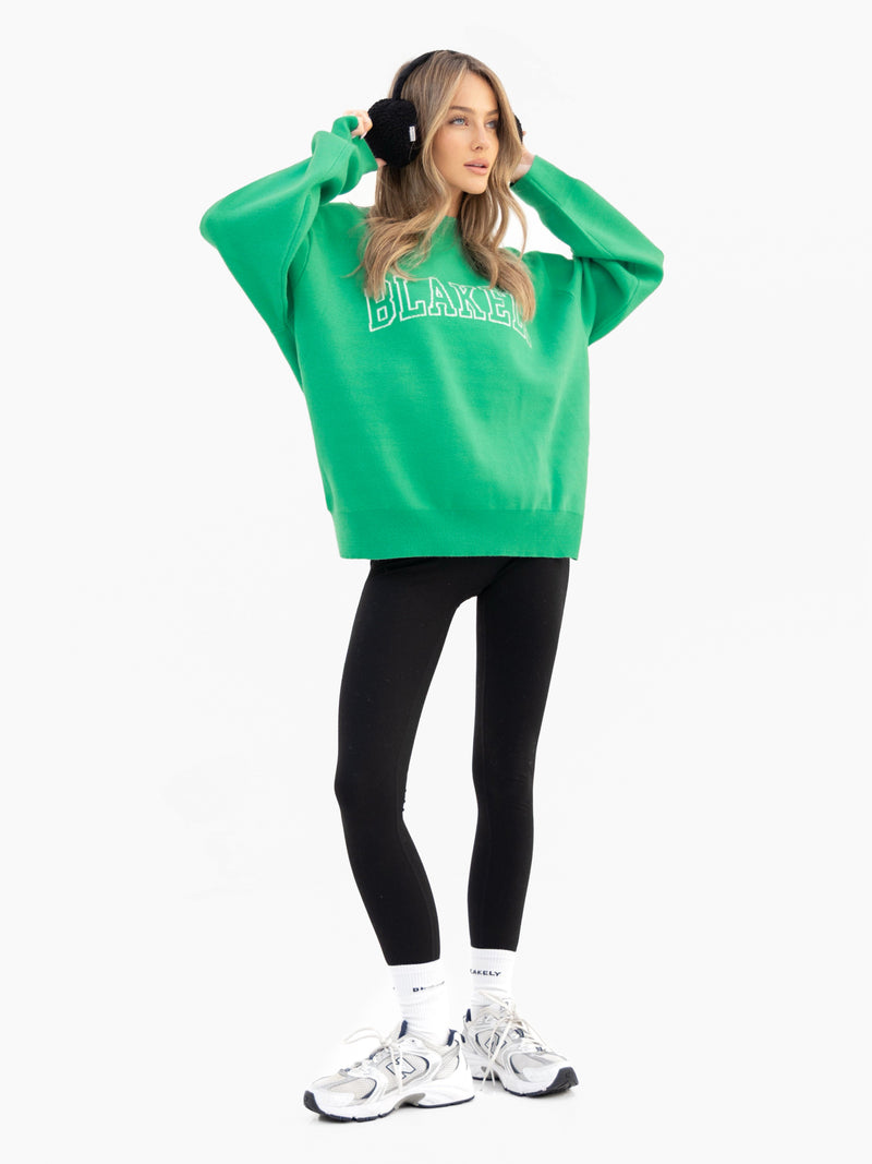Varsity Oversized Knitted Jumper - Bright Green