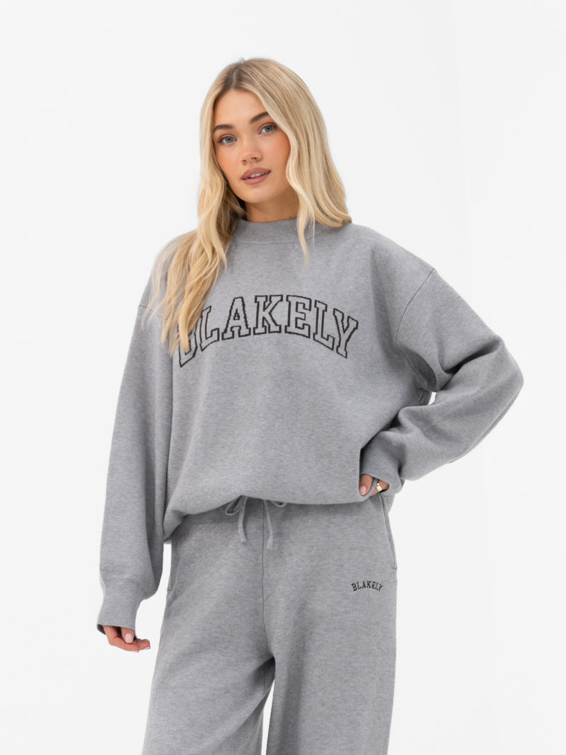 Varsity Oversized Knitted Jumper - Grey