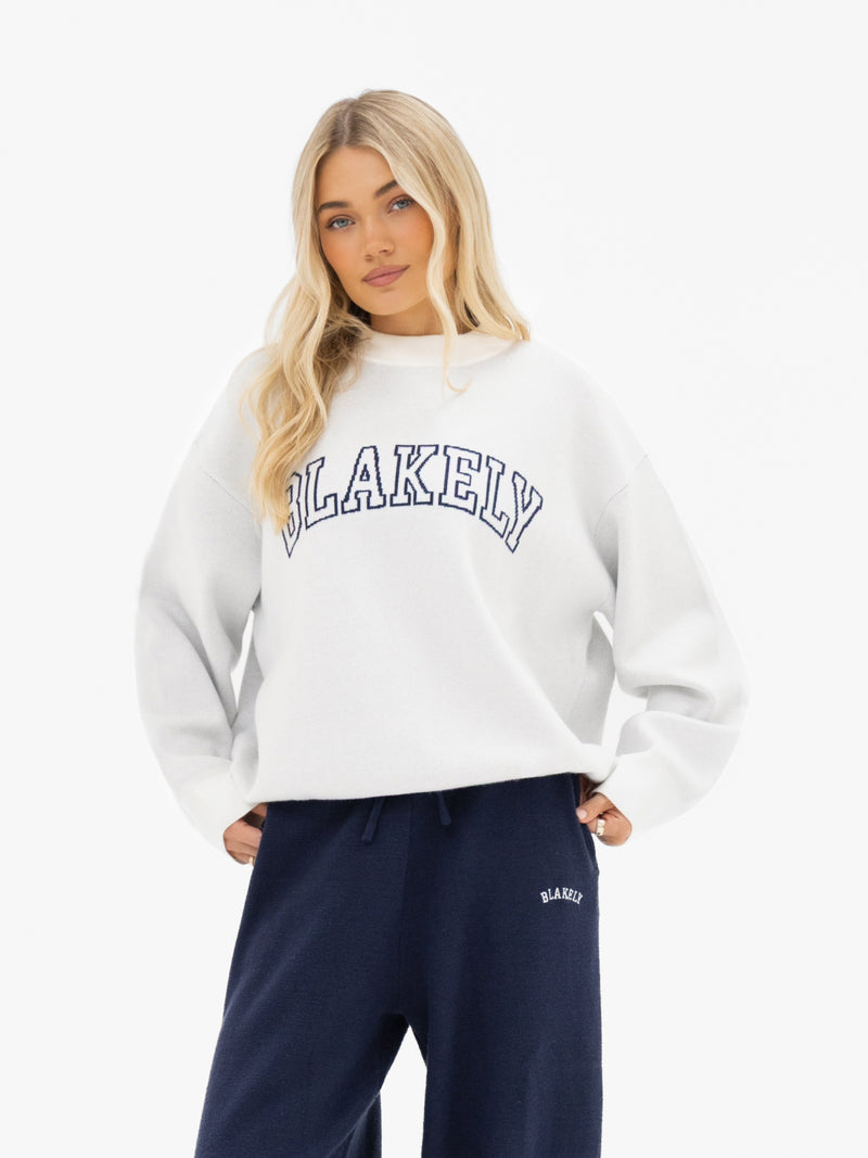 Varsity Oversized Knitted Jumper - Light Grey