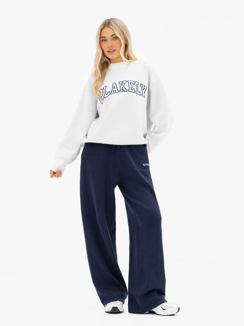 Varsity Oversized Knitted Jumper - Light Grey