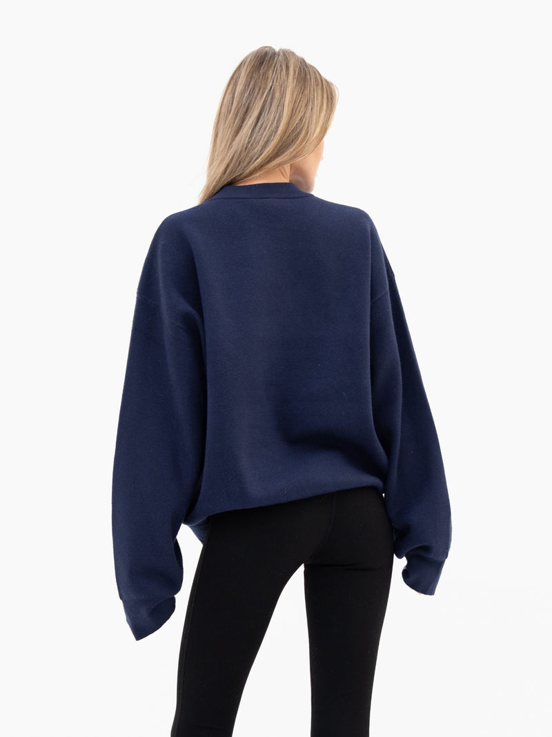 Varsity Oversized Knitted Jumper - Navy