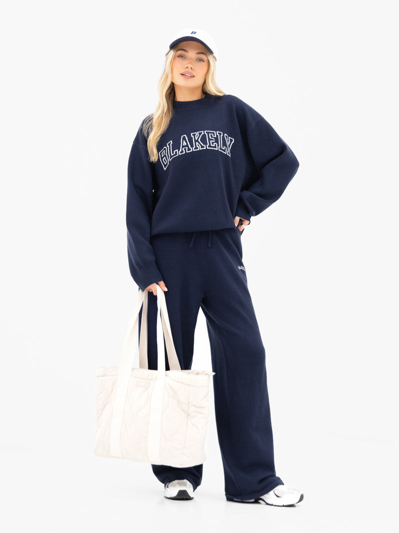 Varsity Oversized Knitted Jumper - Navy