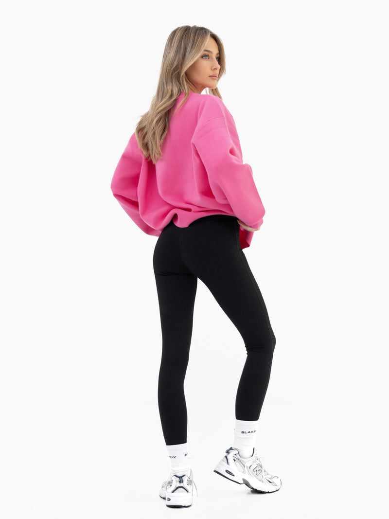 Varsity Oversized Knitted Jumper - Bright Pink