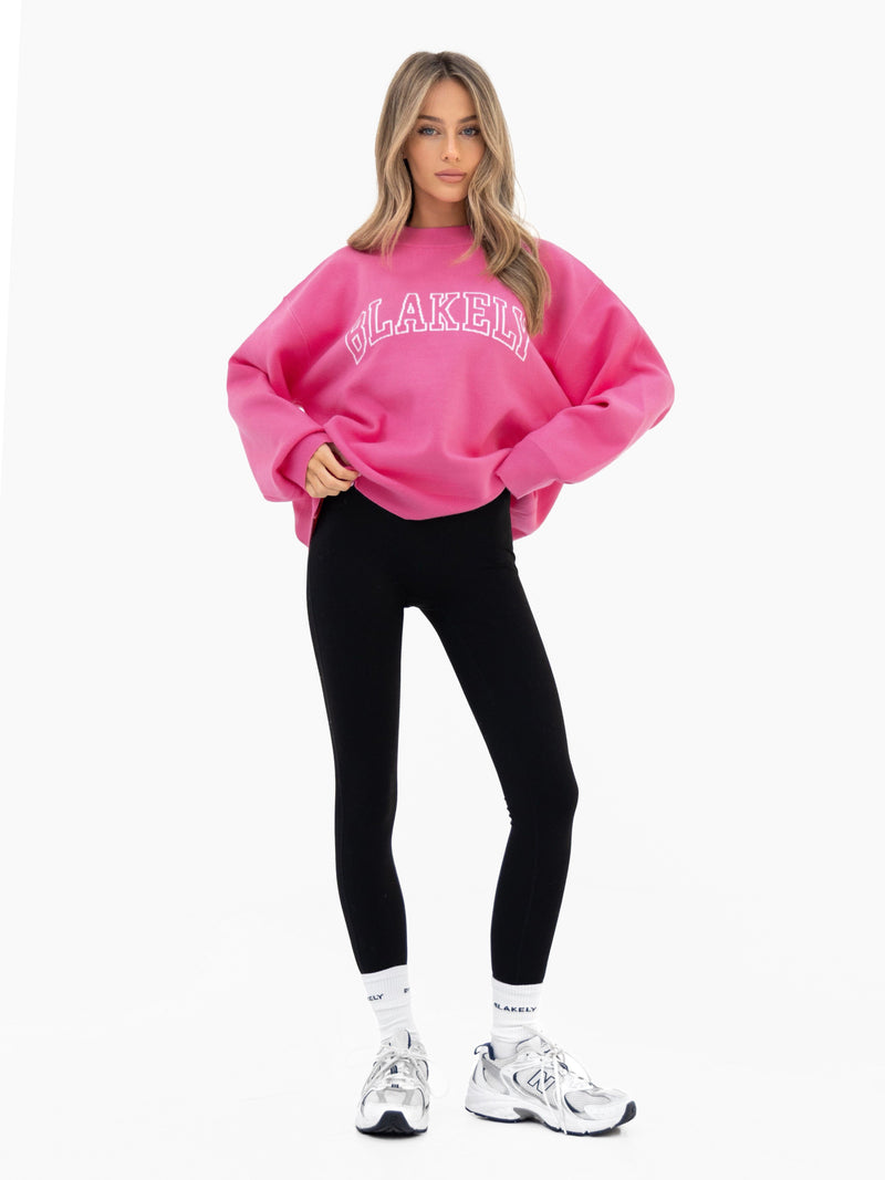 Varsity Oversized Knitted Jumper - Bright Pink