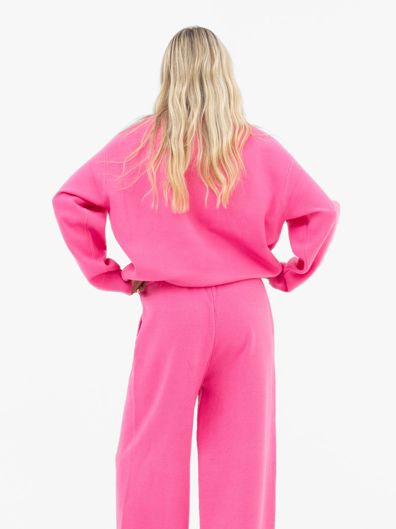 Varsity Oversized Knitted Jumper - Bright Pink