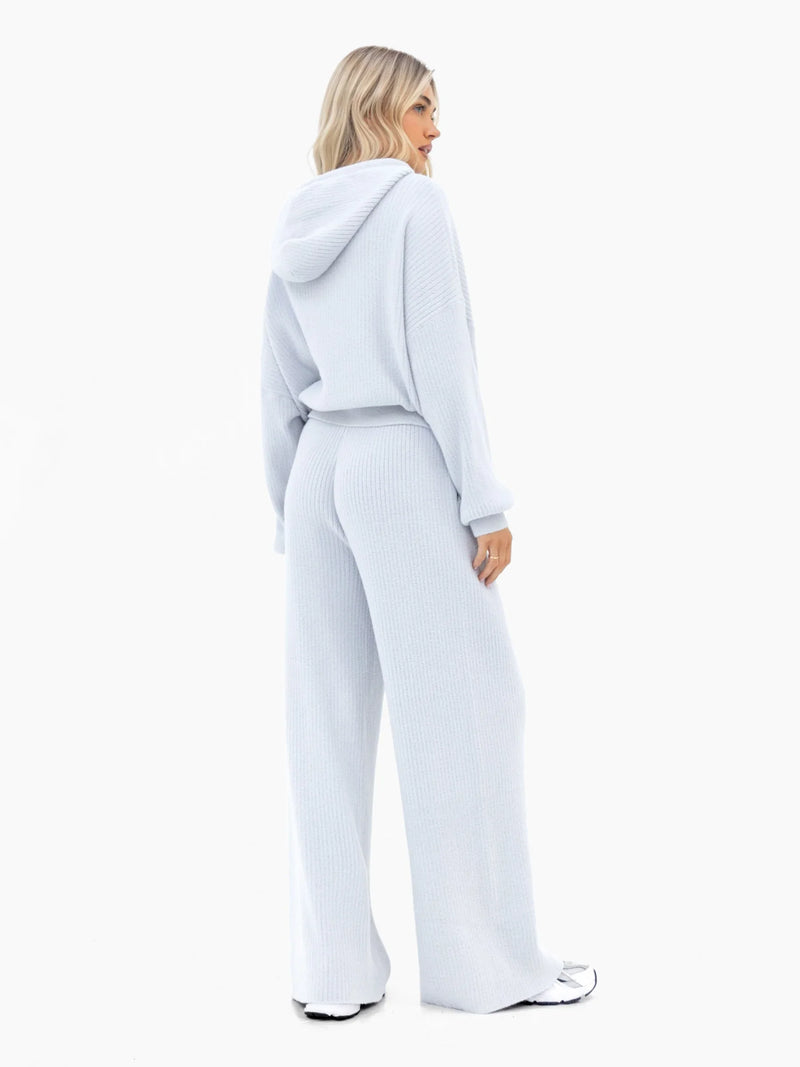 Zoey Ribbed Wide Leg Trousers - Baby Blue
