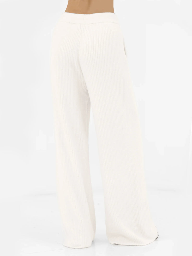 Zoey Ribbed Wide Leg Trousers - Off White