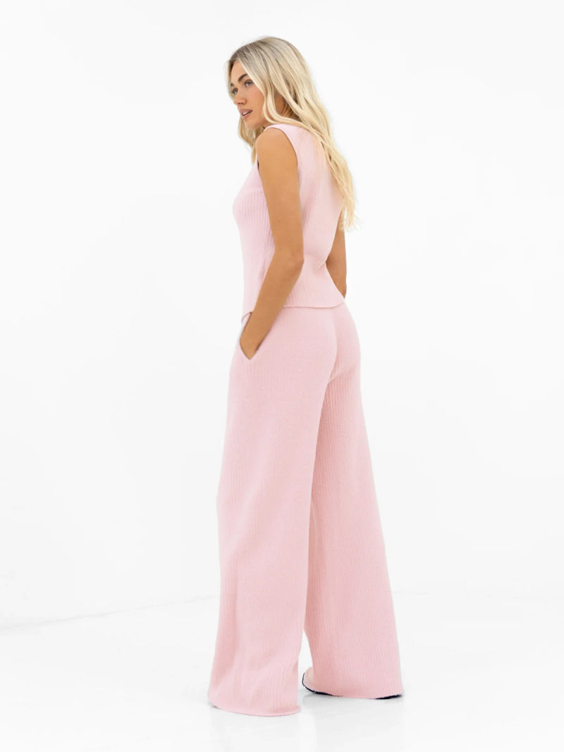 Zoey Ribbed Button Up Top - Baby Pink