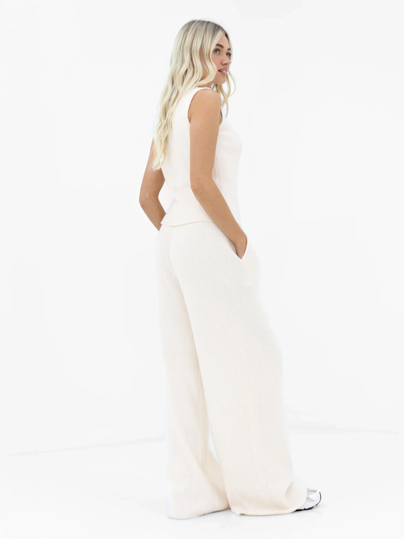 Zoey Ribbed Button Up Top - Off White