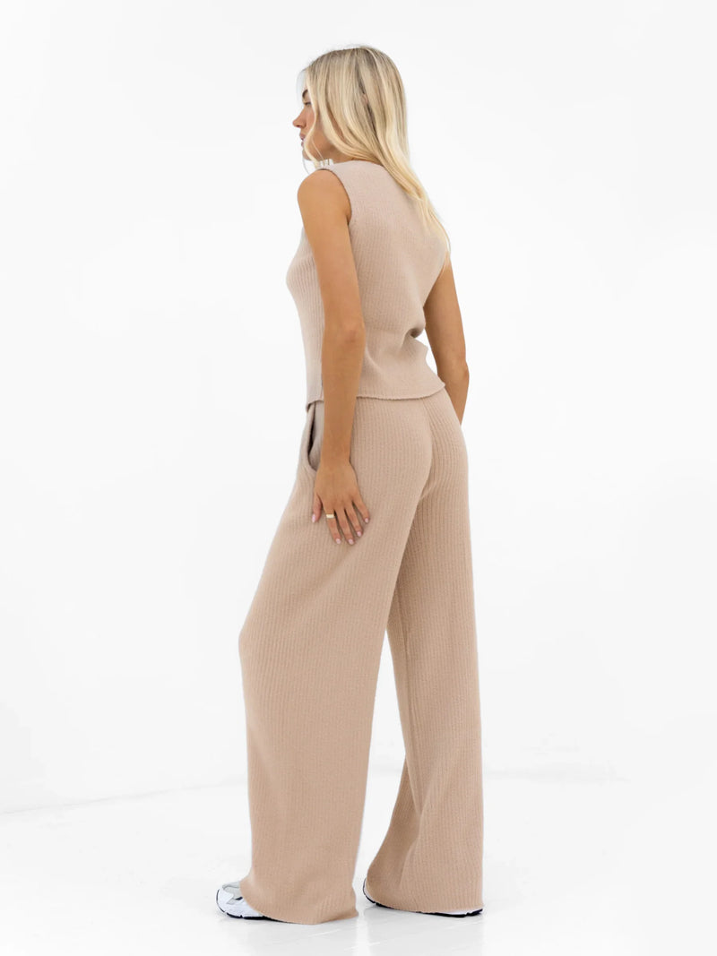 Zoey Ribbed Button Up Top - Tan