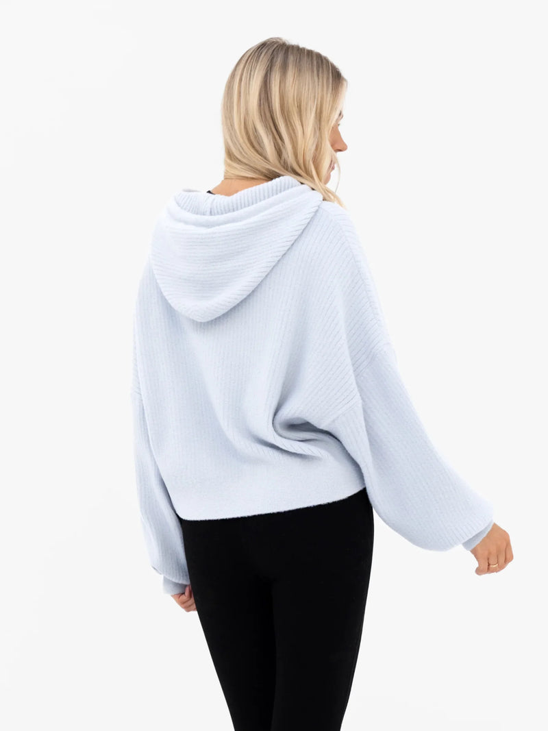 Zoey Ribbed 1/4 Zip Hoodie - Baby Blue