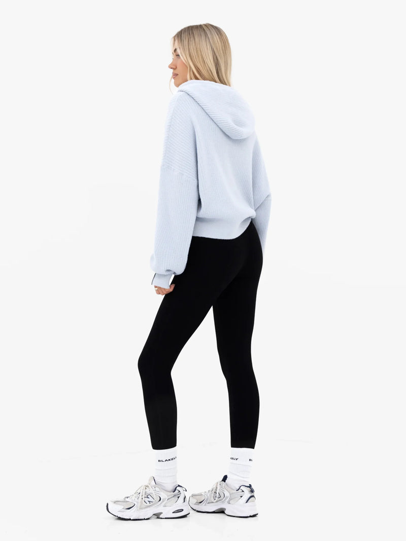 Zoey Ribbed 1/4 Zip Hoodie - Baby Blue