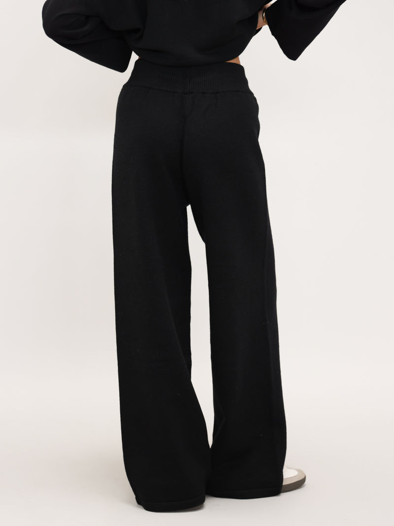 Layla Knitted Wide Leg Sweatpants - Black