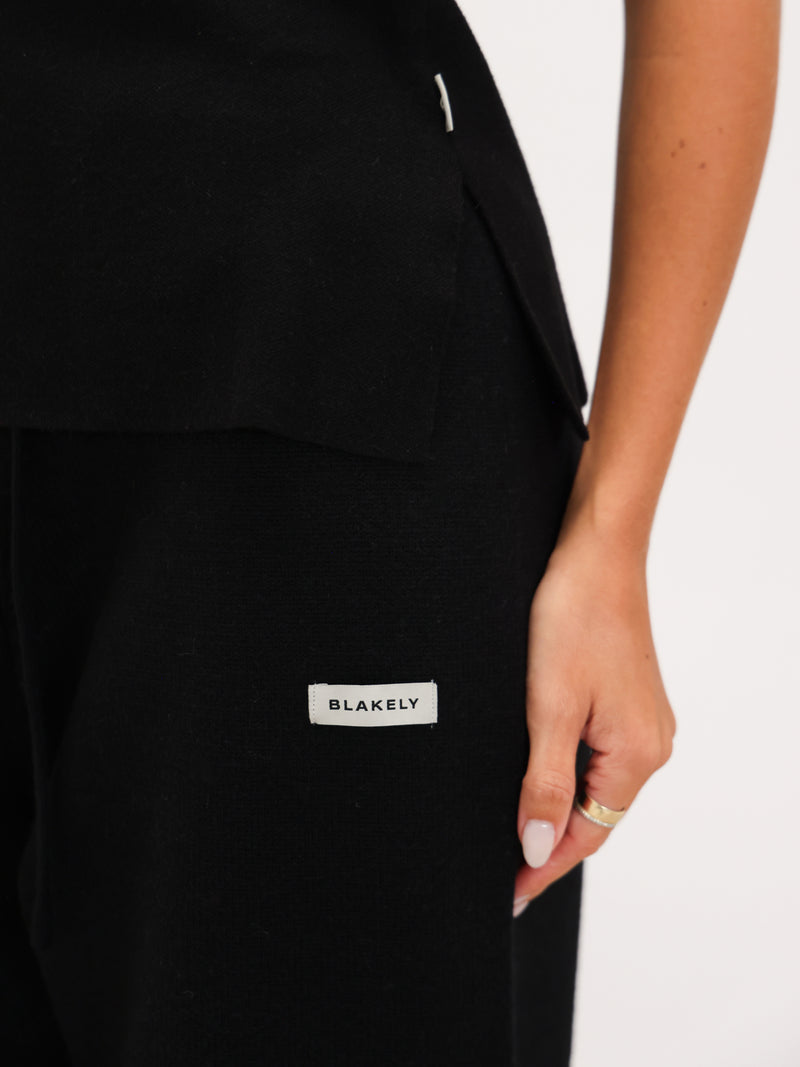 Layla Knitted Wide Leg Sweatpants - Black