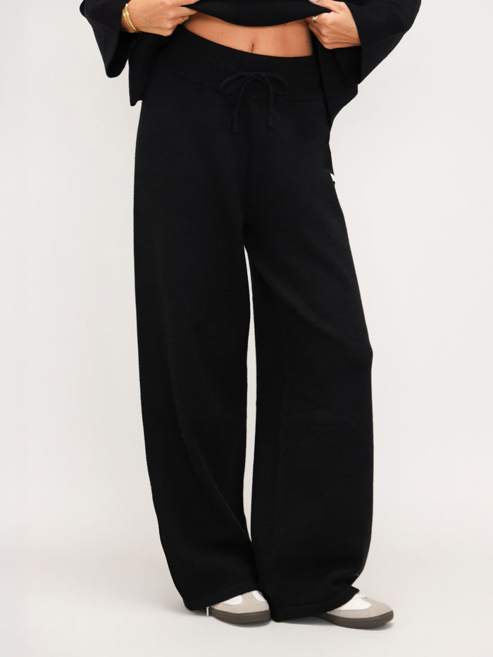 Layla Knitted Wide Leg Sweatpants - Black