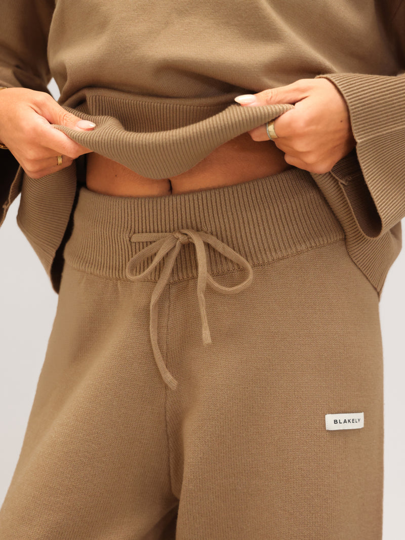Layla Knitted Wide Leg Sweatpants - Caramel