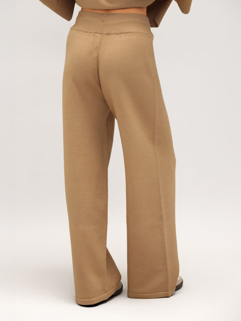 Layla Knitted Wide Leg Sweatpants - Caramel