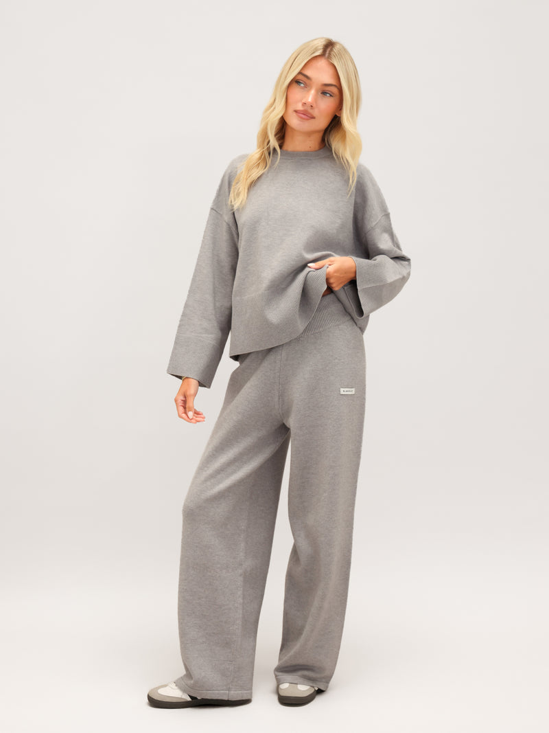 Layla Knitted Wide Leg Sweatpants - Grey