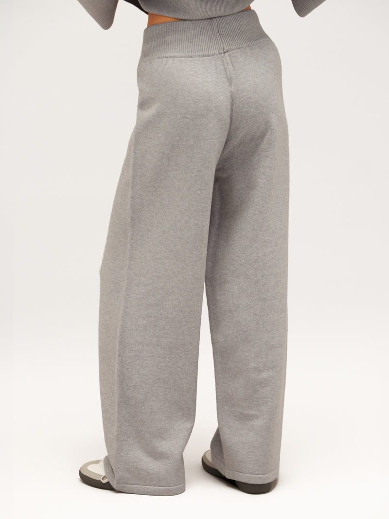 Layla Knitted Wide Leg Sweatpants - Grey