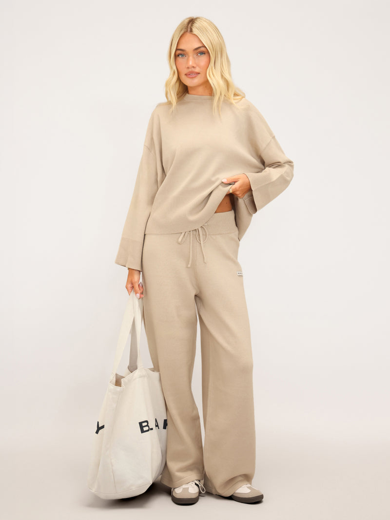 Layla Knitted Wide Leg Sweatpants - Warm Ivory
