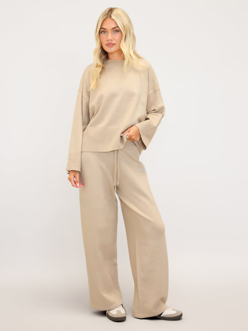 Layla Knitted Wide Leg Sweatpants - Warm Ivory